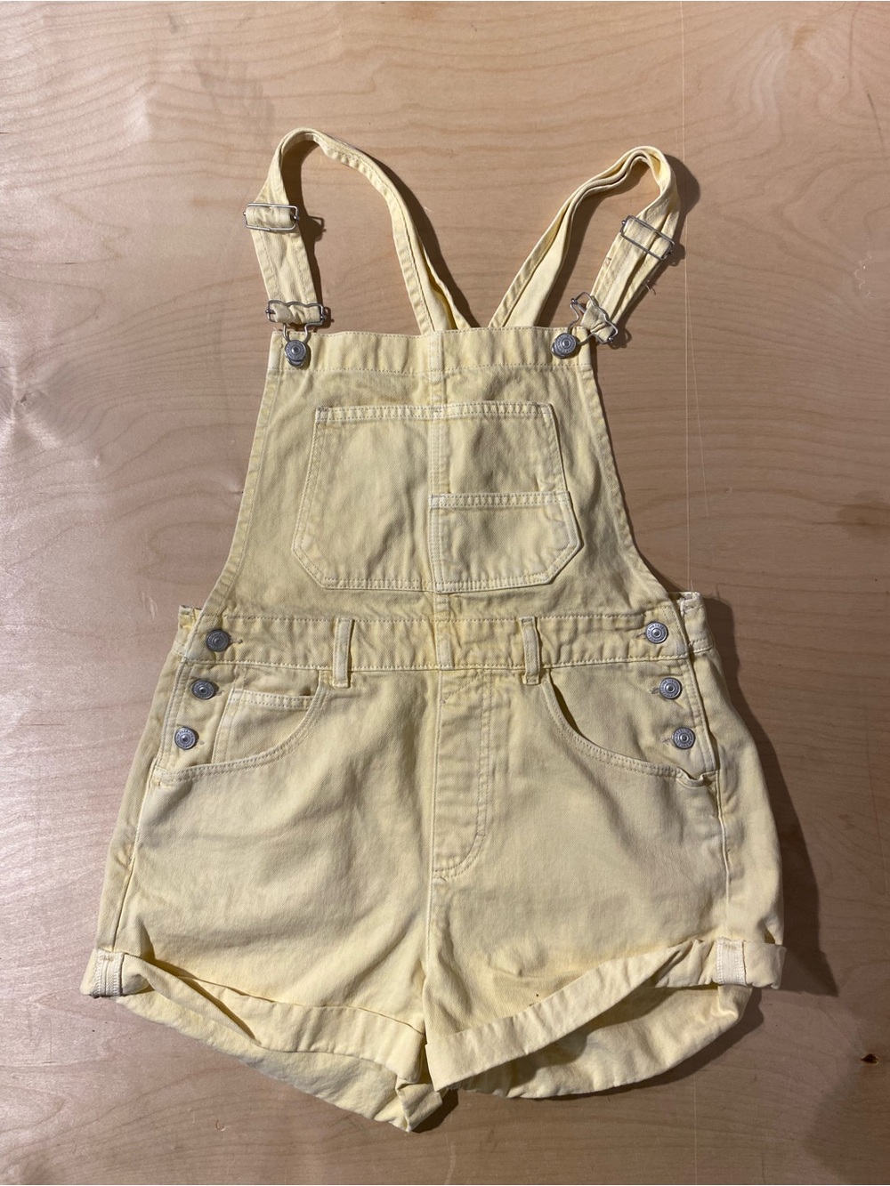We The Free Pale Yellow Denim Short Overalls Small (AS)